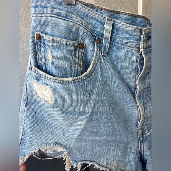Levi's Light Blue Distressed Jean Shorts - Picture 2 of 5